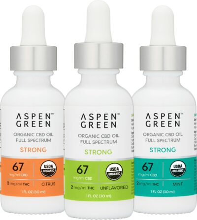 Aspen Green USDA Certified Organic CBD Oil Tinctures, Strong Strength, Variety Flavor