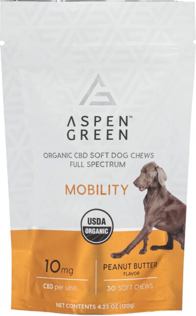 Aspen Green Mobility Organic CBD Soft Dog Chews Full Spectrum, Peanut Butter Flavor