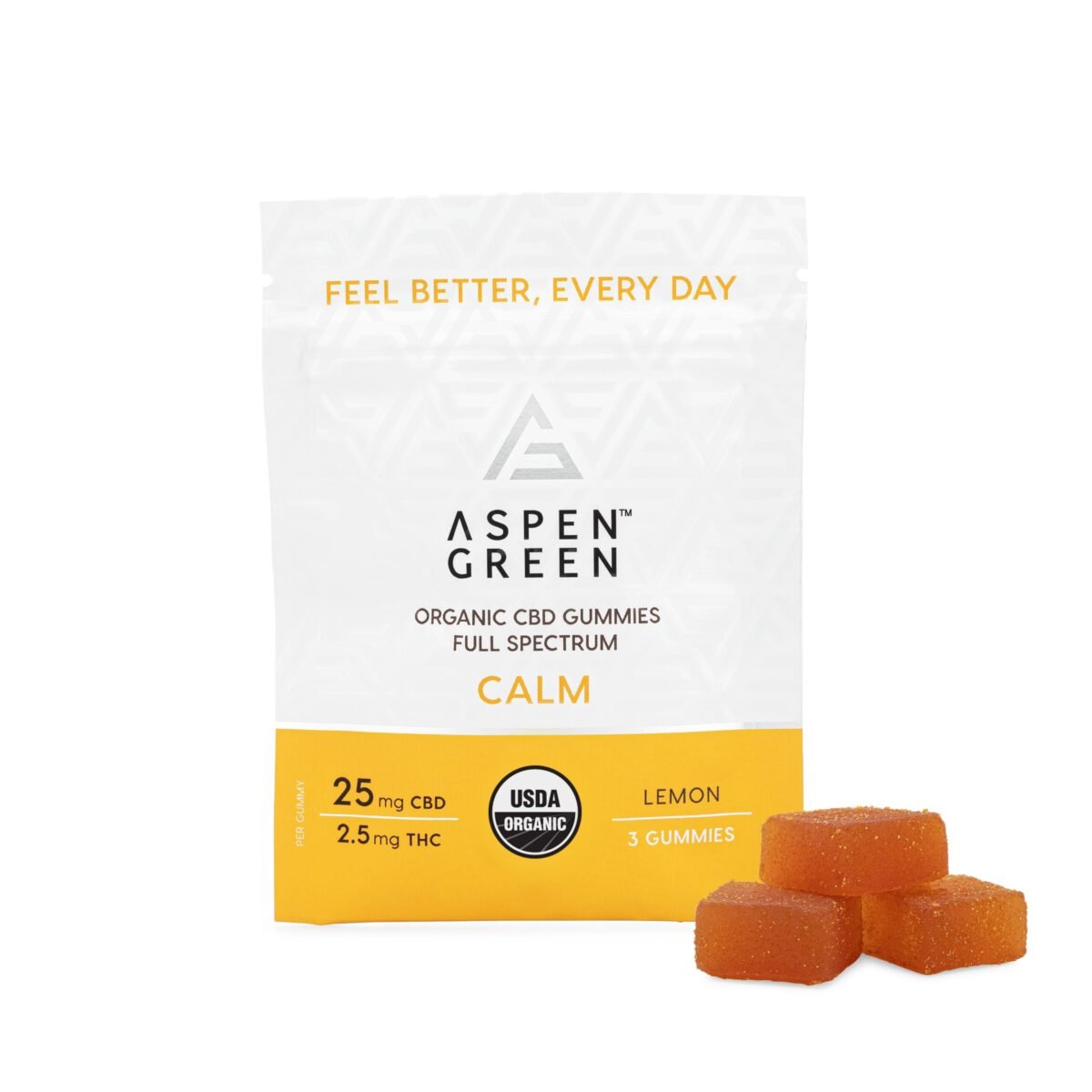 Aspen Green USDA Certified Organic CBD Gummies Sample Pack with gummies, Calm (25mg CBD), Lemon Flavor