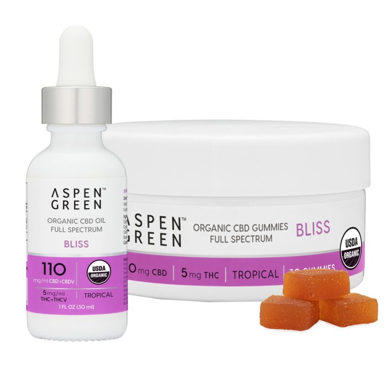 Aspen Green USDA Certified Organic CBD Bliss Oil and Gummies, Tropical Flavor