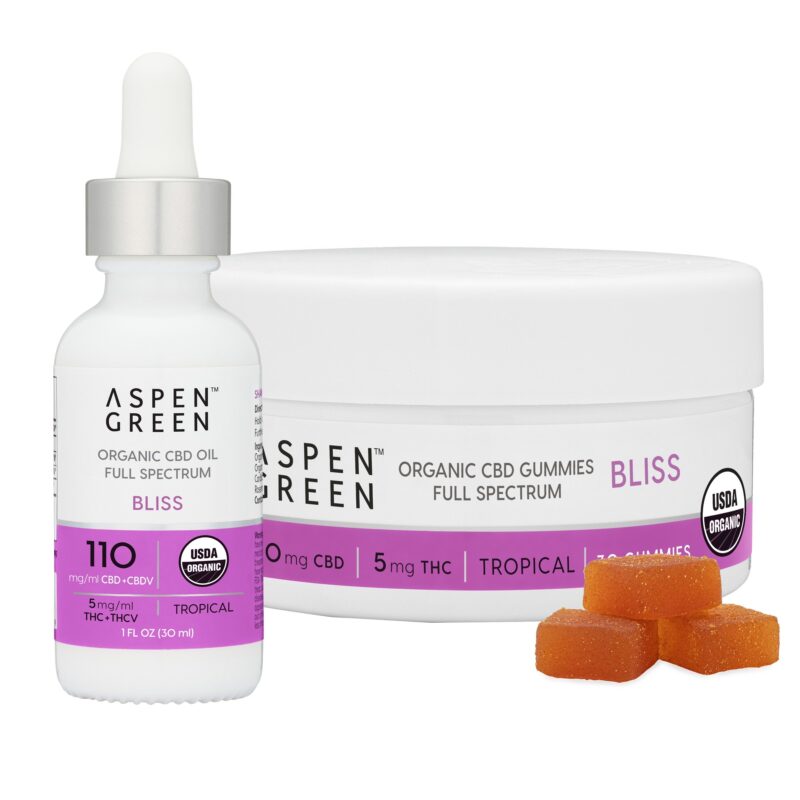 Aspen Green's Bliss Bundle featuring USDA Certified Organic CBD Bliss Oil and Gummies.