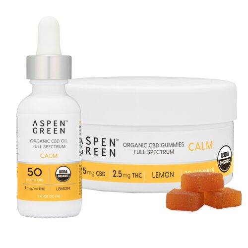 Aspen Green USDA Certified Organic CBD Calm Oil and Gummies, Lemon Flavor