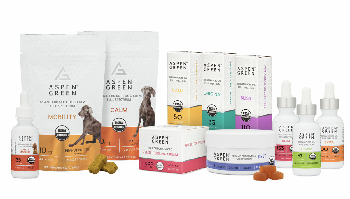 Home page template 7/17 Aspen Green 11 Piece USDA Certified Organic CBD Oils, Topicals Gummies, and Pet Products