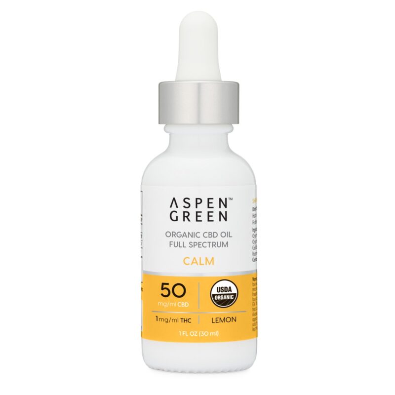 Aspen Green Calm CBD Oil Tincture - USDA Certified Organic, 50mg/ml CBD, Lemon Flavor