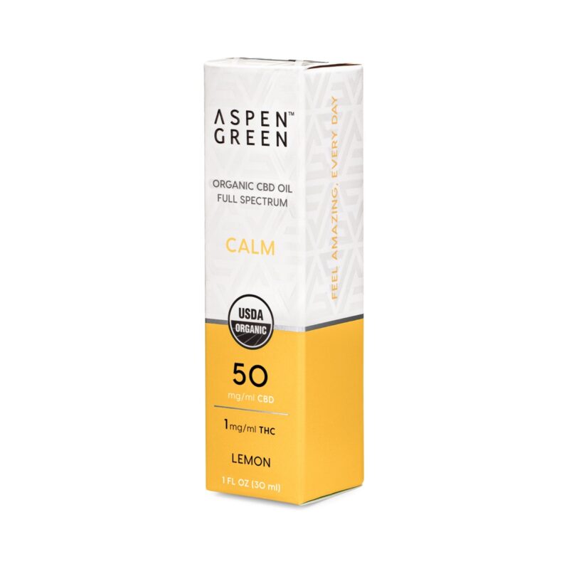 Aspen Green Calm CBD Oil Box - USDA Certified Organic, 50mg/ml CBD, Lemon Flavor