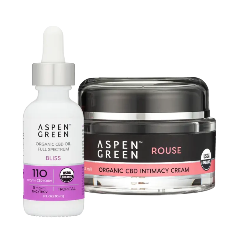 Aspen Green's Passion Bundle featuring USDA Certified Organic Rouse Intimacy Cream and Bliss Oil.