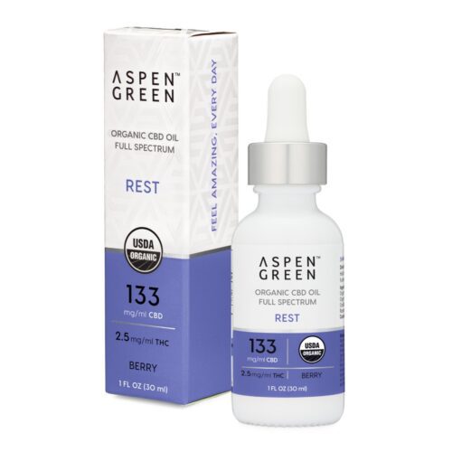 Aspen Green Rest CBD Oil Tincture & Box - USDA Certified Organic, 133mg/ml CBD, Berry Flavor