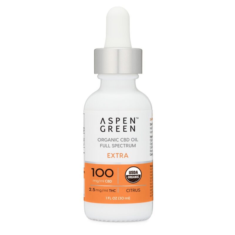 Aspen Green Extra CBD Oil Tincture - USDA Certified Organic, 100mg/ml CBD, Citrus Flavor