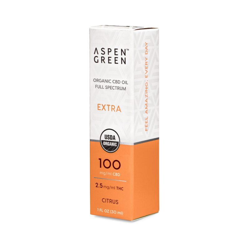 Aspen Green Extra CBD Oil Box - USDA Certified Organic, 100mg/ml CBD, Citrus Flavor