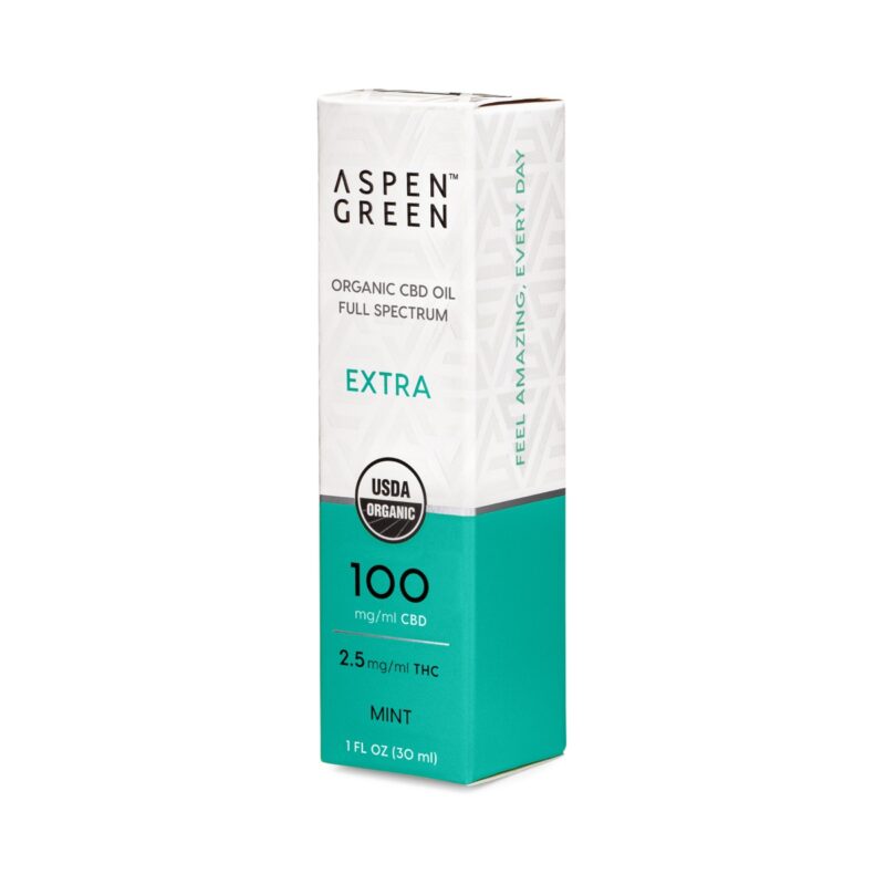 Aspen Green Extra CBD Oil Box - USDA Certified Organic, 100mg/ml CBD, Mint Flavor