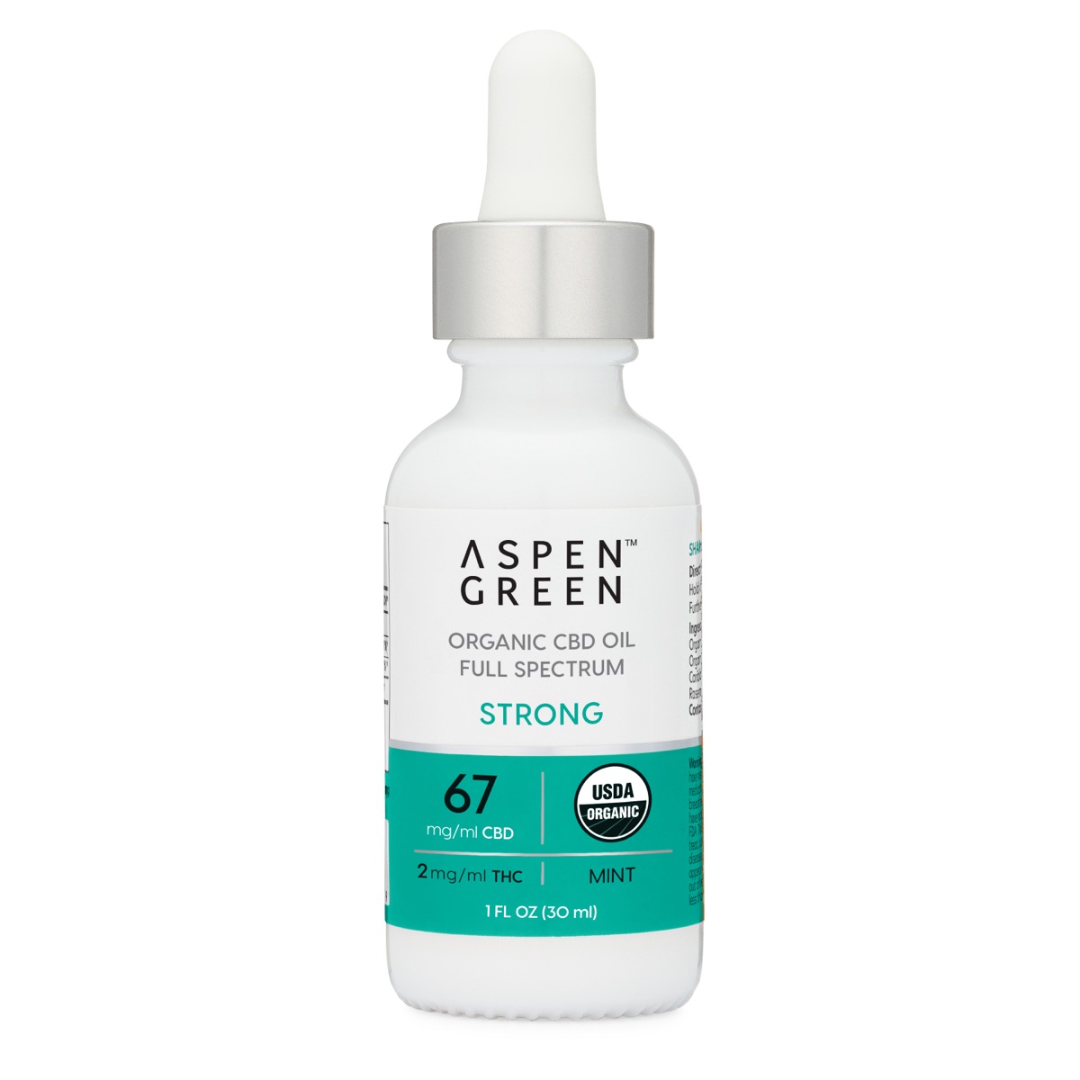 Aspen Green Strong CBD Oil Tincture - USDA Certified Organic, 67mg/ml CBD, Mint Flavor
