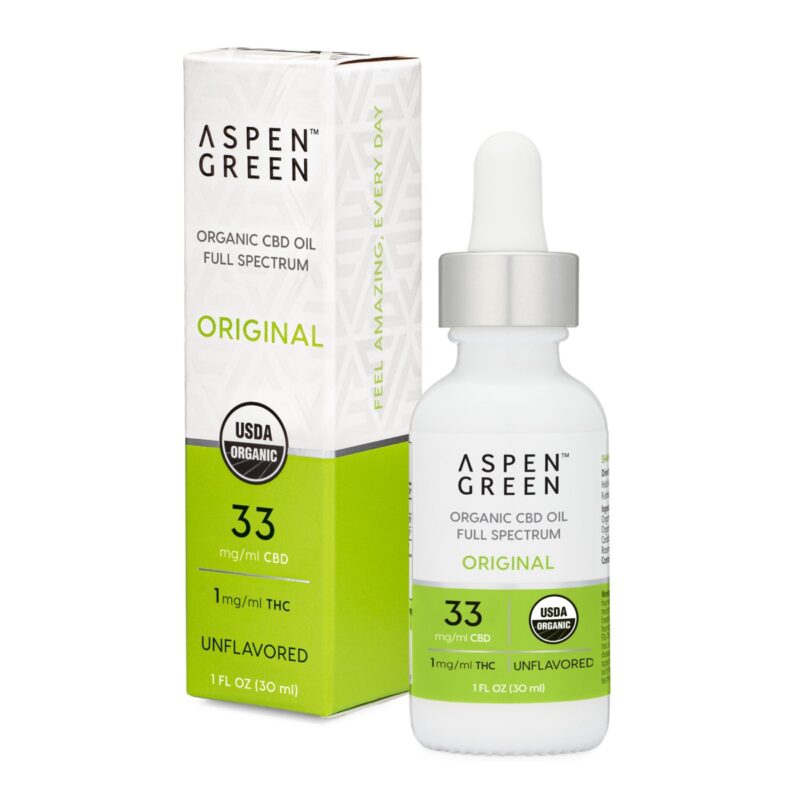 Aspen Green Original CBD Oil Tincture & Box - USDA Certified Organic, 33mg/ml CBD, Unflavored
