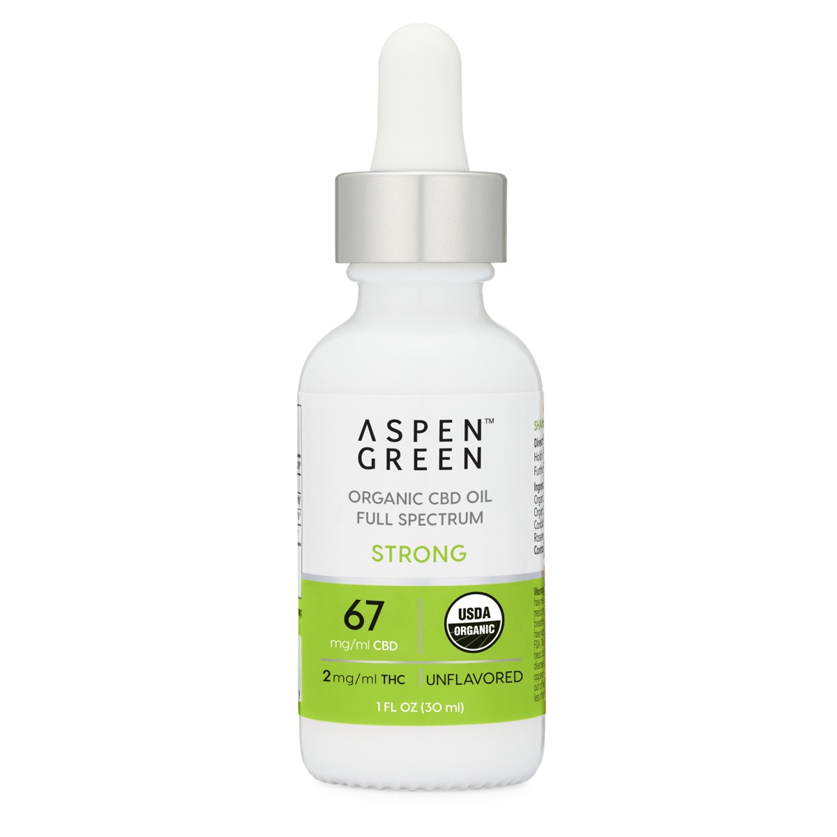 Aspen Green Strong CBD Oil Tincture - USDA Certified Organic, 67mg/ml CBD, Unflavored
