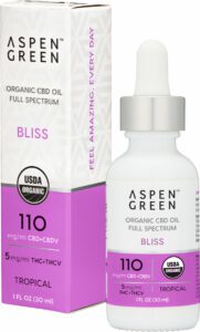 Aspen Green Bliss CBD Oil Tincture & Box - USDA Certified Organic, 110mg/ml CBD, Tropical Flavor