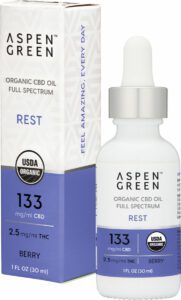 Aspen Green Rest CBD Oil Tincture & Box - USDA Certified Organic, 133mg/ml CBD, Berry Flavor