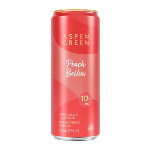 Aspen Green Peach Bellini 10mg THC drink front view
